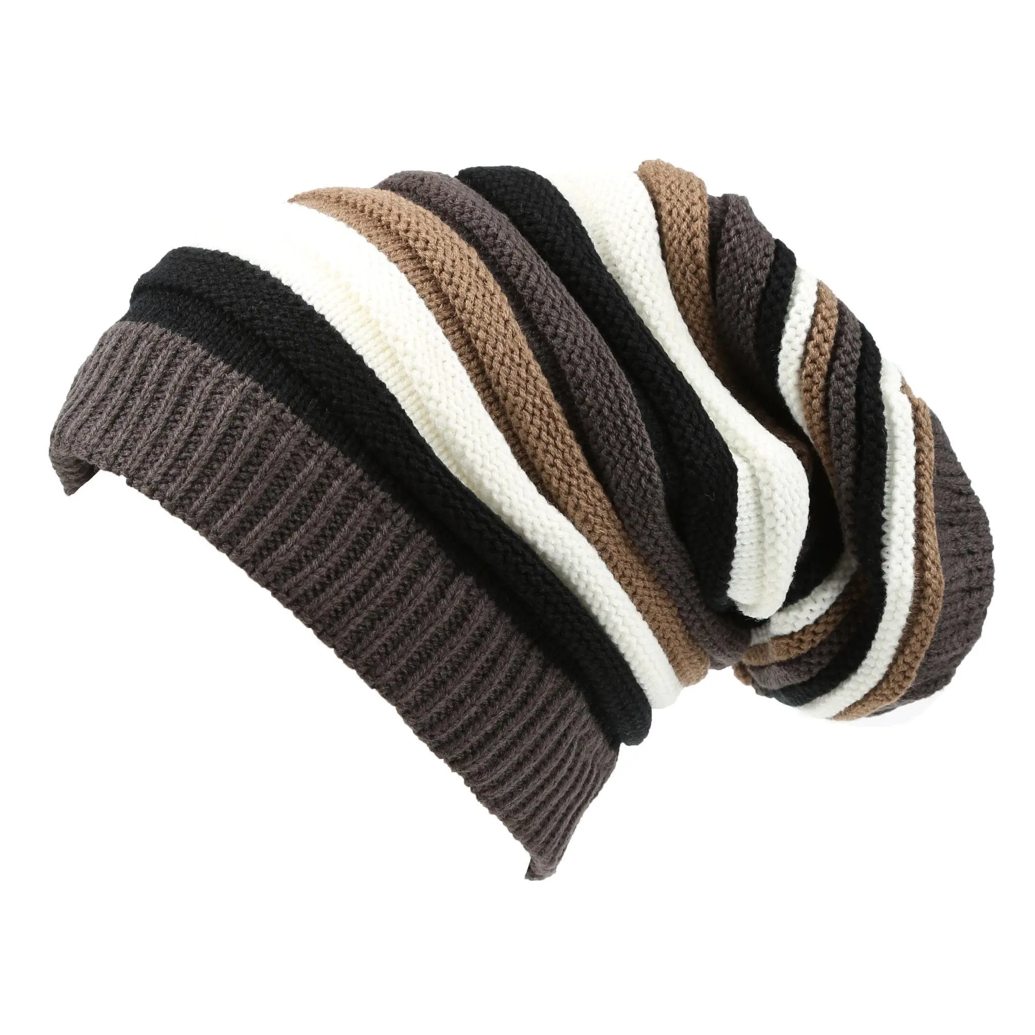 Sakkas Ceelo Long Tall Slouchy Unisex Striped Ribbed Kint Adjustable Beanie Hat