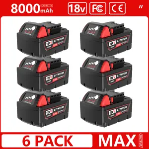 6Packs 18V 8.0Ah Replacement for Milwaukee M-18 Battery Compatible with 48-11-1865, 48-11-1850 and Cordless Tools Lithium-ion Capacity High