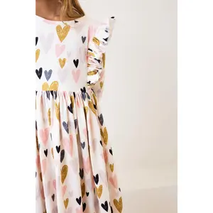 I Heart You 3/4 Sleeve Ruffle Twirl Dress