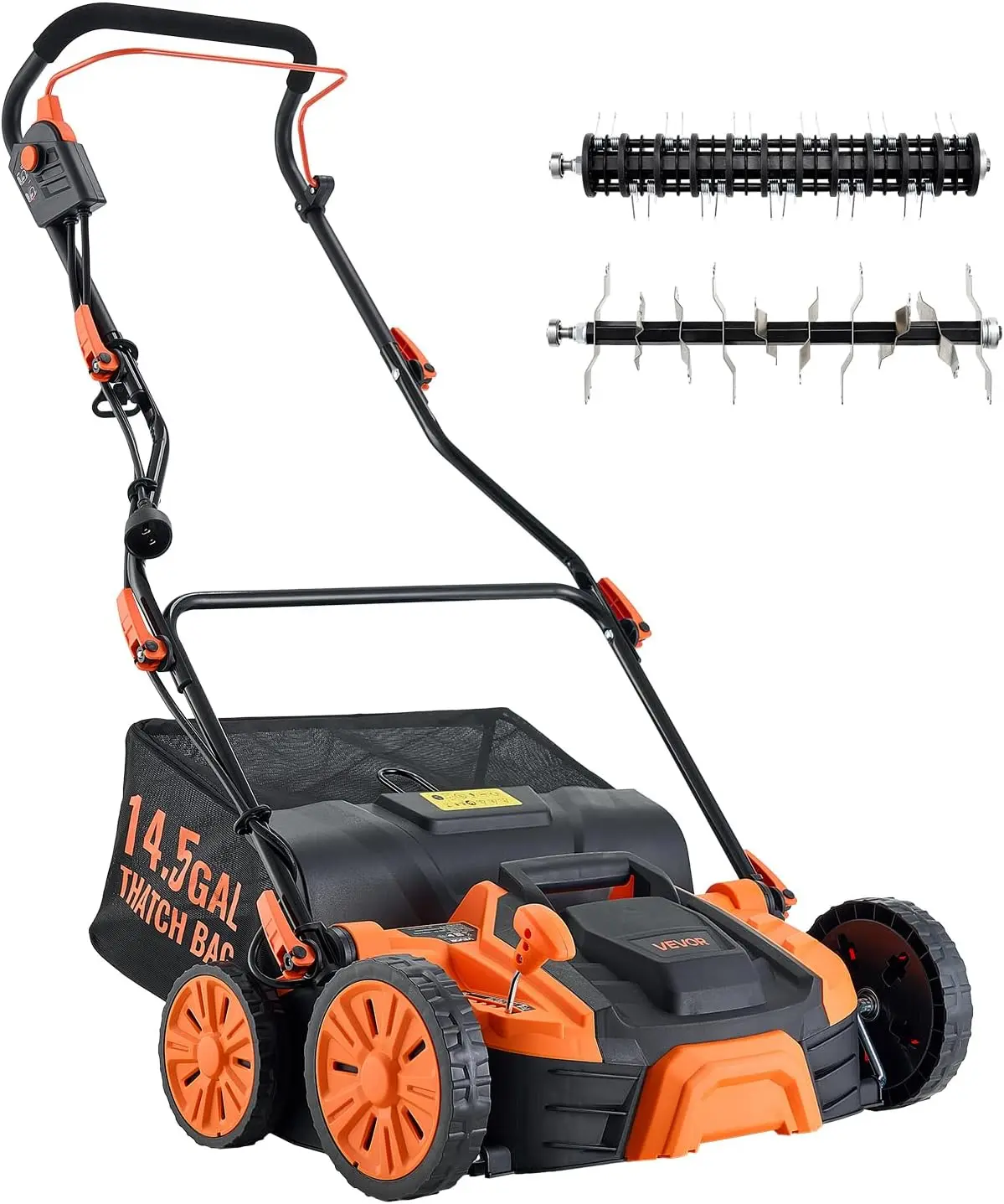 VEVOR 2-in-1 Electric Dethatcher and Scarifier, 16-Inch 15 Amp, Corded Lawn Dethatcher for Garden Yard Grass, Walk Behind Machine w/ 14.5-Gallon Thatch Collection Bag & 5-Position Depth Adjustment