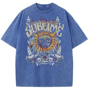 Sunland Oversized Acid Washed Sun Pattern T-Shirt Unisex Men's & Women's Graphic Tee Casual Short Sleeve DTG Printed Breathable Top