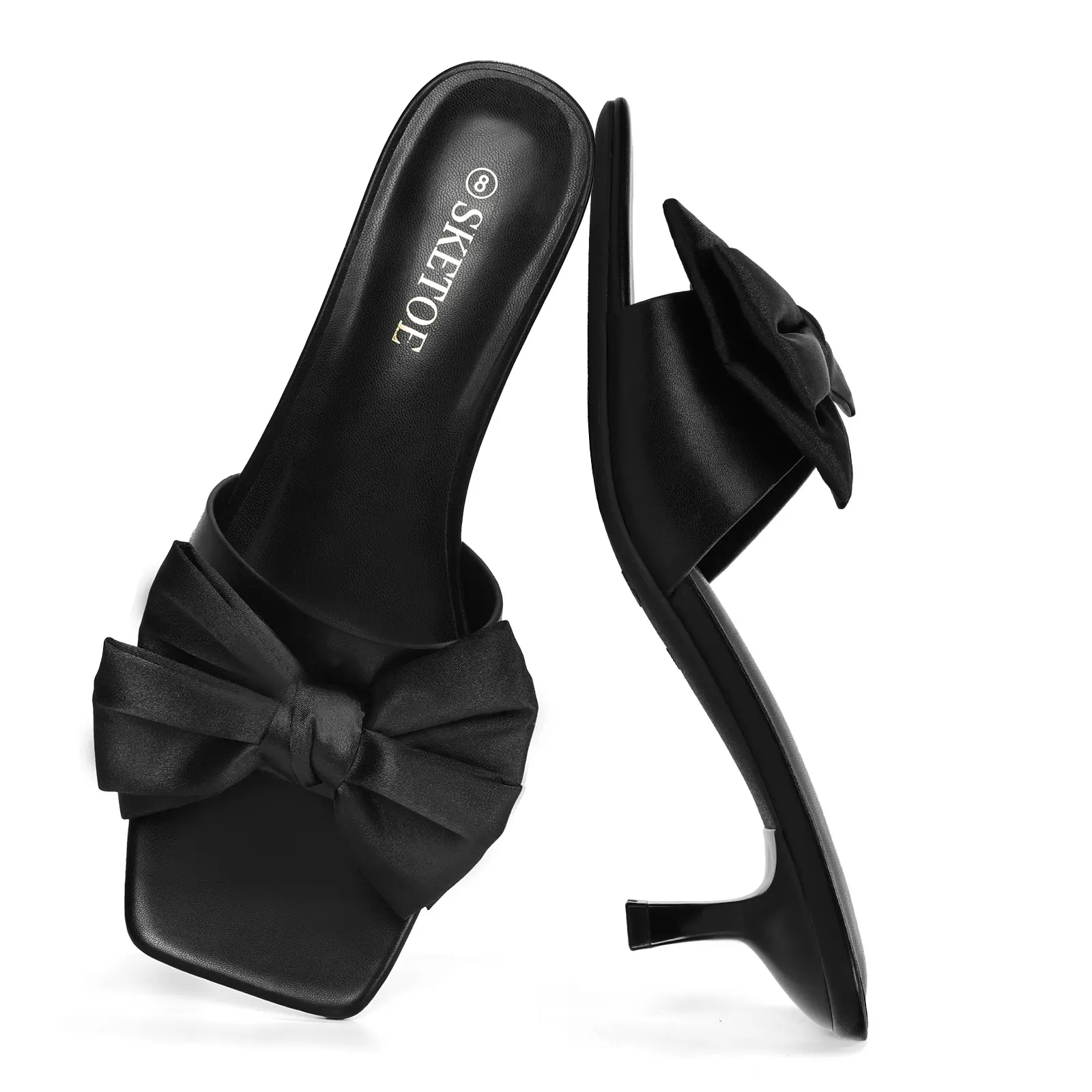 Women’s Kitten Heel Sandals with Bow – Square Open Toe Mule Heels, Slip-On Summer Slides. Comfortable & Elegant Heels for Wedding, Bridal, School Opening Ceremony, or Party. Cute Casual Summer Dress Sandals for Cocktail Parties & Daily Wear  Footwear