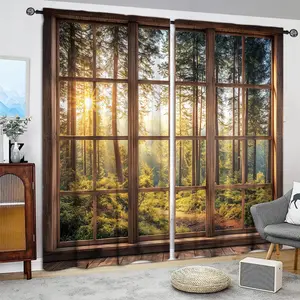 Forest Pattern Door Curtain, 1 Set Wooden Blinds & Floral Print Door Curtain, Home Decor for Living Room Bedroom Study Room