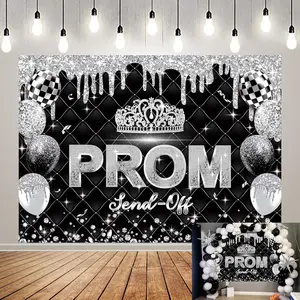 2026 Prom Send Off Backdrop 7x5FT Black  Graduation Background 2026 Prom Night Banner Congrats Grad Party Decorations Photo Props