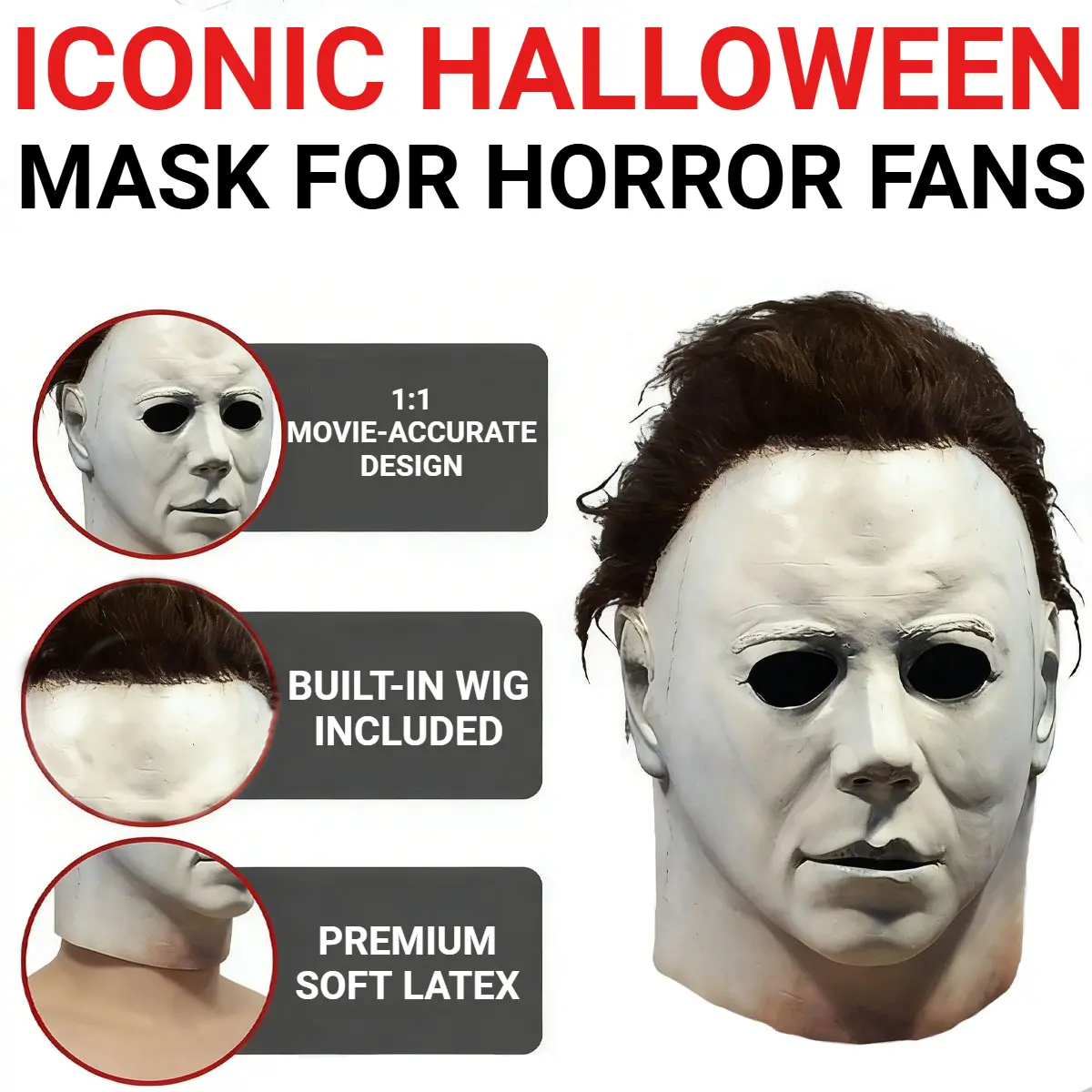 Authentic Halloween Michael Myers Mask - 1978 Movie Retro Antique Design, Moonlight Hollow Eye Horror Assassin Prop, for Horror Enthusiasts, Costume Prank Use (Festive & Party Supplies)