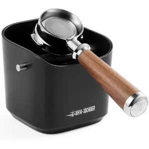 1.2L(15 Cups) Espresso Coffee Knock Box with Removable Knock Bar Anti-slip Pads Durable Espresso Accessories for Espresso Puck Coffee Ground Black GB5967B