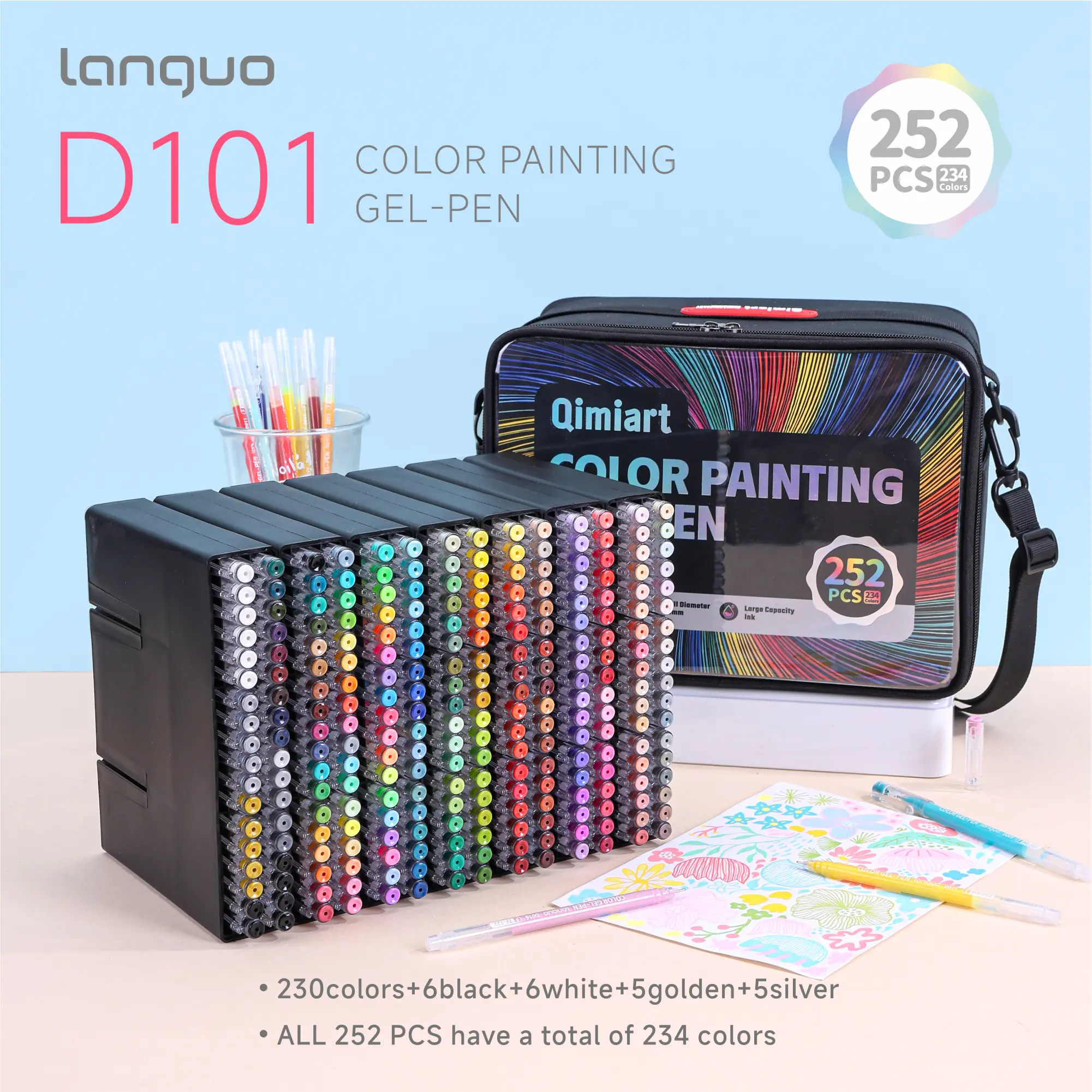 Languo D101 Gel Pen Mega Suite Pack, 0.6mm Needlepoint Tip, Stainless Steel, Anti-Roll Clip, Extra-Large Ink Capacity, Smudge-Free Rich Ink, Retractable, Professional Office/Student Tool, Aesthetic Journaling Black Paper Art Gift