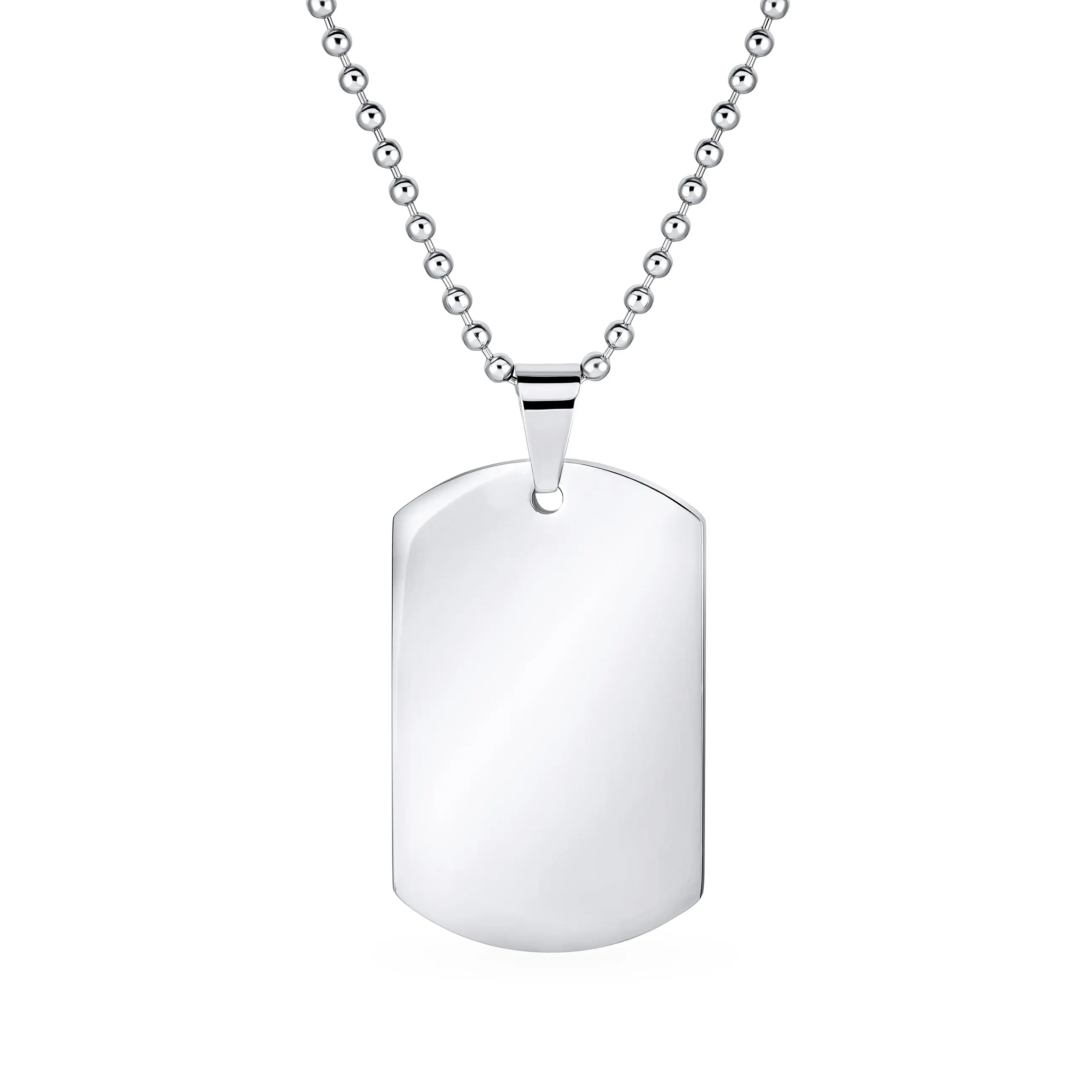 Large Military Army Dog Tag Pendant Necklace Stainless Steel 24" Ball Chain
