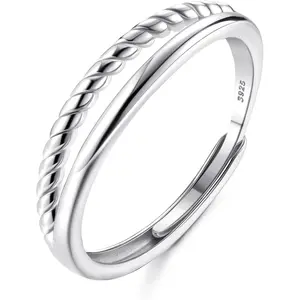 MILACOLATO 925 Sterling Silver Ring for Women Adjustable Thumb Rings Stacking Twist Band Ring Promise Ring Eternity Wedding Ring Engagement Rings Rose Gold Silver Gold Rings for Women Girls, Hypoallergenic Jewelry, Open Adjustable