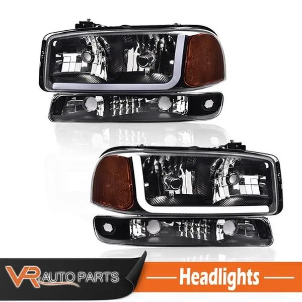 Pair of Direct Fit LED DRL Headlights with Bumper Lights, Amber Corner & Lighting, Bolt-On for 1999-2007 GMC Sierra/Yukon, Amber Lighting