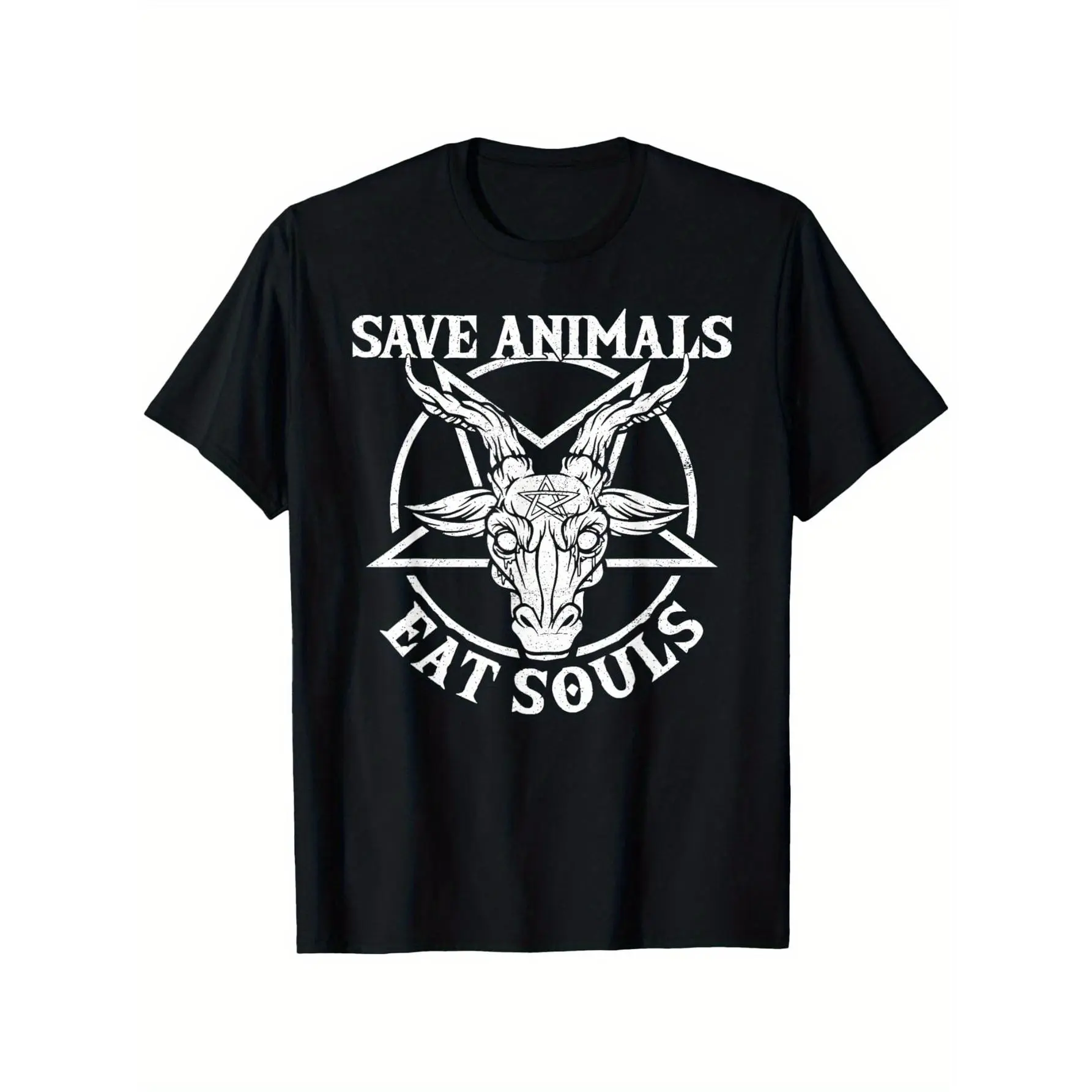 Baphomet & Pentagram Gothic Satan-Themed Cotton T-Shirt - Soft, Breathable Crew Neck Tee for Men, Perfect