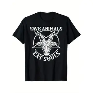 Baphomet & Pentagram Gothic Satan-Themed Cotton T-Shirt - Soft, Breathable Crew Neck Tee for Men, Perfect for Casual Wear, Sizes S-3XL, Black y2k  outfits  men time  tee  shirt  backwards demon slayer  merch double print  Tshirt Crewneck Menswear