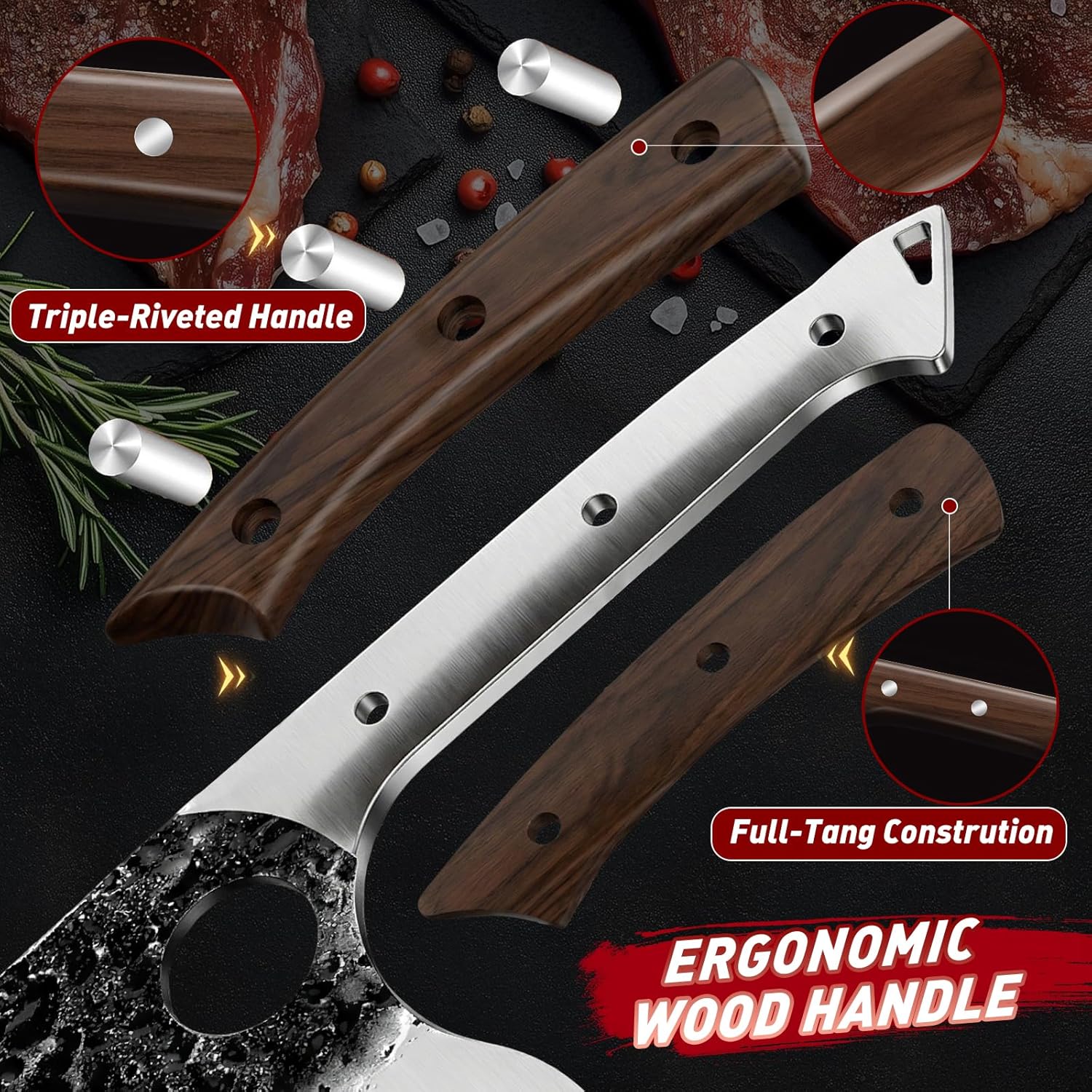 MDHAND Professional Chef Knife, Kitchen Knife Set, Butcher Knife, Hand Forged Serbian Chef Knife Set with Bag, High Carbon Steel Full Tang Kitchen Knives Set, Meat Cleaver & Boning Knife for Brisket Trimming BBQ Camping, Best Gift