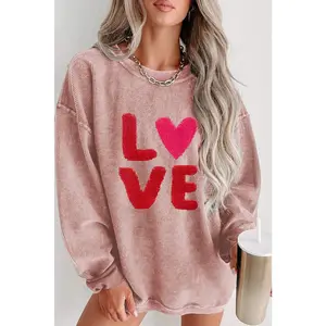 Pink Valentines LOVE Chenille Embroidered Corded Sweatshirt