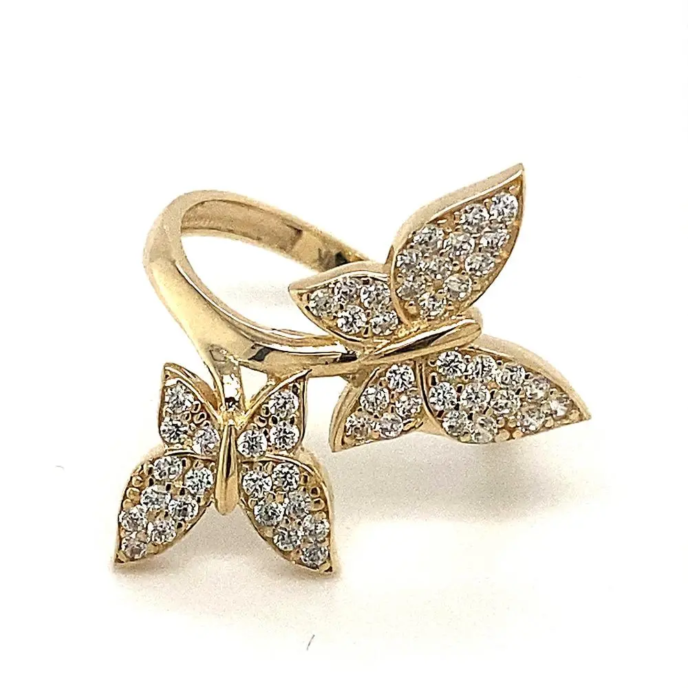 14K Double Butterfly CZ Ring