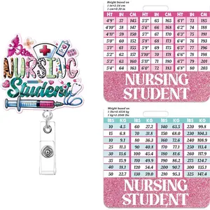 Student Badge Reel and Buddy - Retractable  Glitter Student Nurse ID Badge Reel with  Clip,  Gifts Horizontal Work w/Height & Weight Conversion Charts Accessories