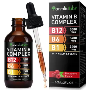 acentiallabs Vitamin B12 and B6 Liquid Drops, B12 Sublingual Vitamin B Complex - B 12 Vitamin 5000mcg - B12 Methylcobalamin Raspberry,80 Servings Healthcare Supplement Edible Dietary
