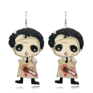 CBLUED Halloween Cute Ghost Pumpkin Wooden Dangle Earrings Women