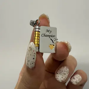 For Son - My Champion Book Necklace, "My Beloved Son" Chapter Book Necklace from Mom Dad, 6 Pages of Engraved Information Customizable Exclusive Name Inner Pages Graduation Birthday Gifts for Her