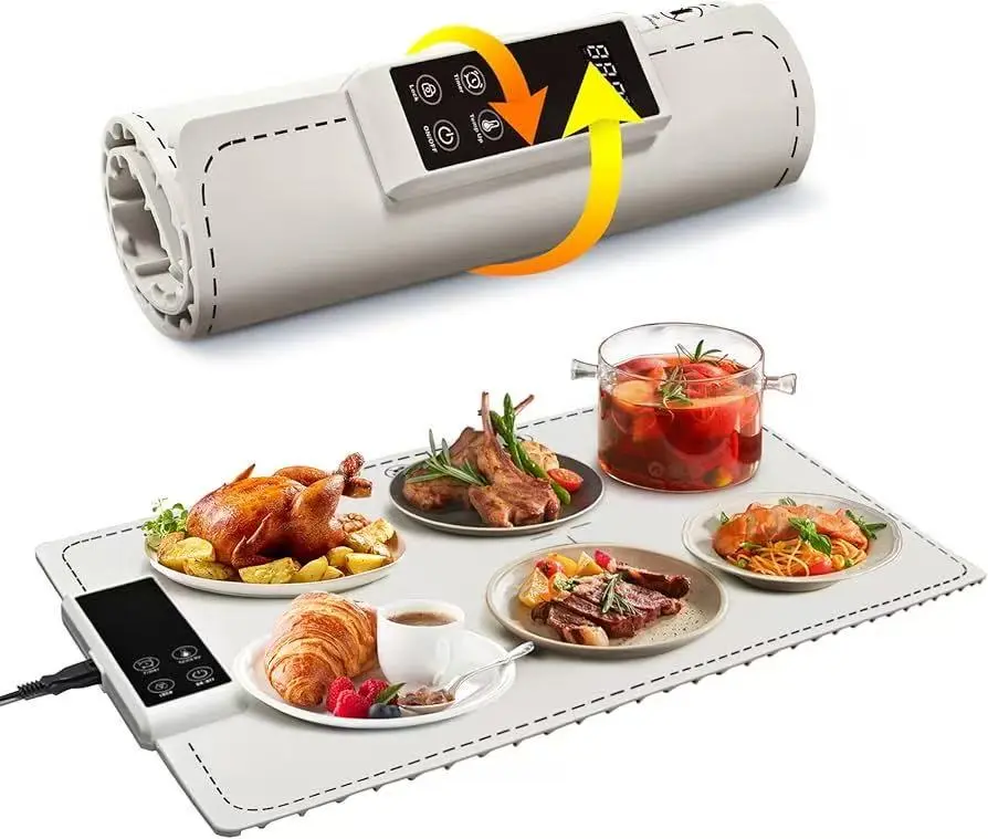 Warming Mat for Food, 6-Temp Electric Warmer (122~212°F), 250W Low Energy, Auto Shut-Off & Child Safety Lock, Portable Roll Up Food Warmer for Holiday Parties & Buffets,DealsForYouDays
