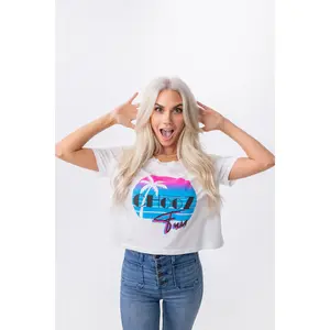 Palm Party Crop Tee – Say YES Loud in Neon