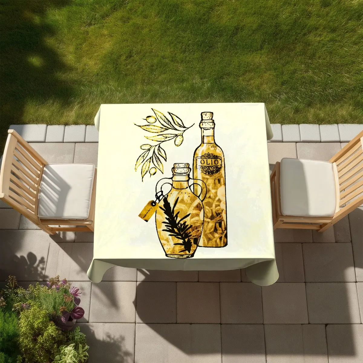 Begin Home Decor C1TC5858YX14YV 58x58in Artisanal Olive Motifs Kitchen Tablecloth - Water Resistant, Mildew Resistant, Yellow, All Seasons Indoor-Outdoor Dining Decor with Artistry & Functionality