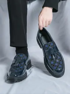 Men's Fashionable Geometric Pattern Tassel Design PU Leather Loafers, Casual Comfortable Loafers for Daily Wear, Business Formal Shoes for Men
