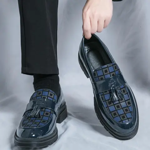 Men's Fashionable Geometric Pattern Tassel Design PU Leather Round Toe Loafers, Casual Comfortable Loafers for Daily Wear, Business Formal Shoes for Men