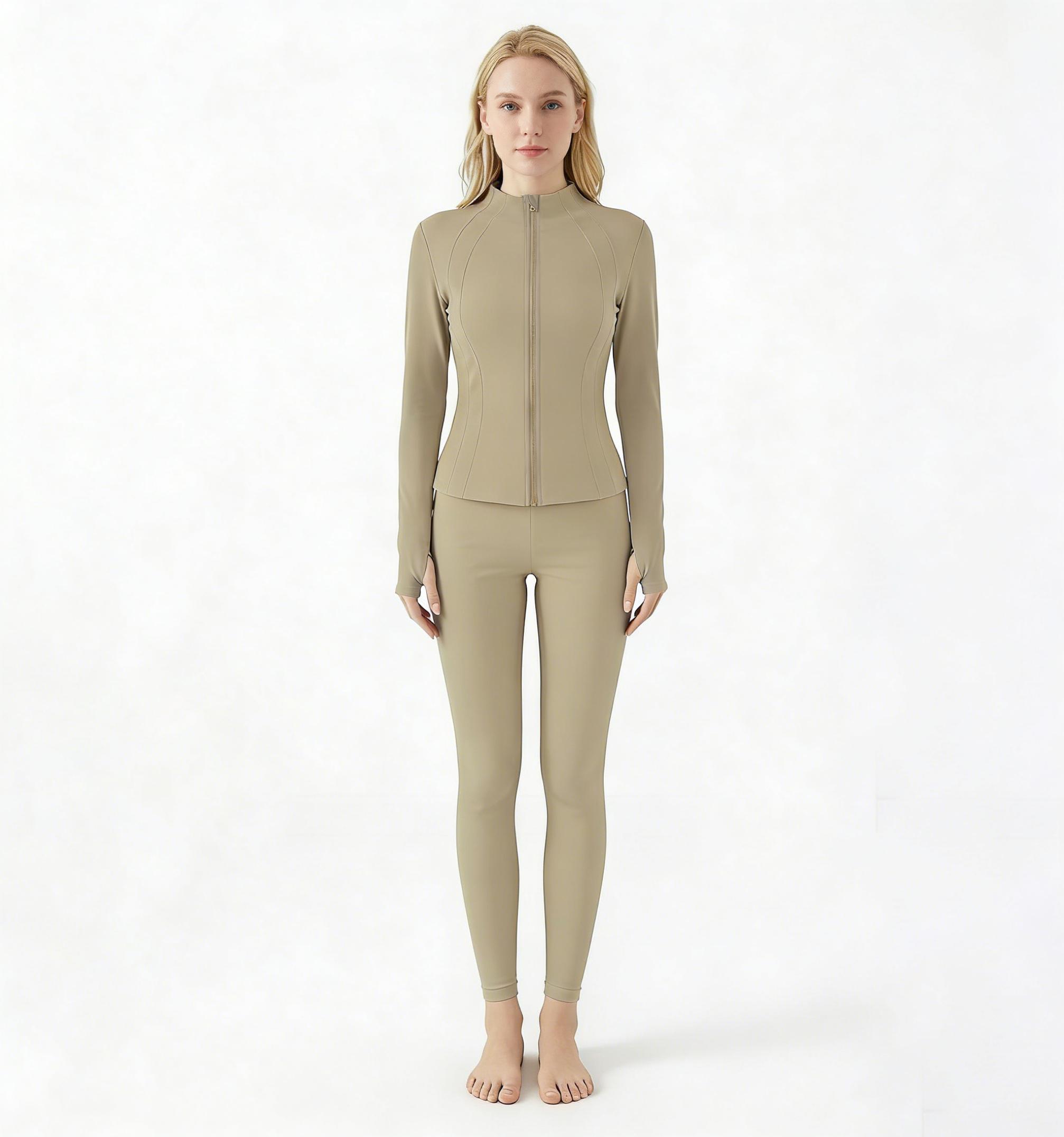 Women's Thumb Hole Zip Up Sports Jacket, Long Sleeve Active Outerwear Thumbholes Design, Casual Wear for Women