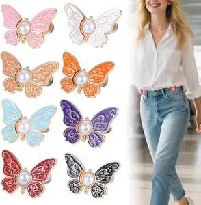 8 Sets Butterfly Clips for Jean Pant Waist Tightener Detachable Butterfly Jean Buttons Adjustable Waists Buckle Sets for Loose Jeans No Sew and No Tools Decorative Waists Buckles for Women Skirts
