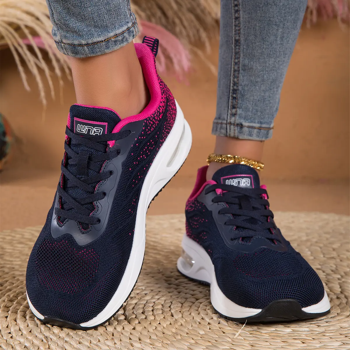 Women's Feminine Style Elegant Knitted Running Shoes - Gradient Knit, Wide Toe Box, Ultra-Light Breathable, Shock-Absorbing, Flexible Custom-Fit Casual Trainers for Sports, Gym, Everyday Comfort, Feminine Style Casual Trainers, Flexible Casual Trainers