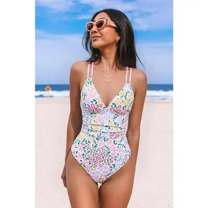 Women'S Double Spaghetti Strap Floral Print 1pc Swimsuit, Tummy Control Vacation Bathing Suit for Beach Pool Party, Tropical Resort Wear, Cute Summer Outfit crystals bikini,spring glow,mesh top