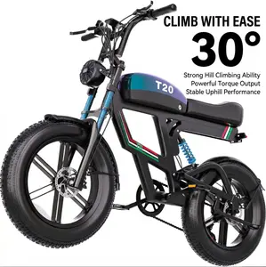 EVOKUN T20 1800W Electric Bike – 30MPH, 100 Miles Range, 20” Fat Tires, IPX7 Waterproof, Rear Drive eBike