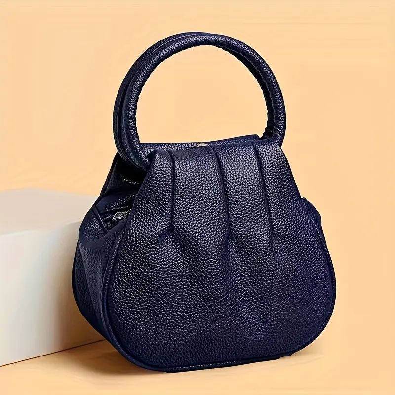 Stylish Handbag - Navy Blue Mini 1pc Compact Round Crossbody Bag with Zipper Closure Soft Synthetic Material Perfect for Phone & Essentials crossbody bag
