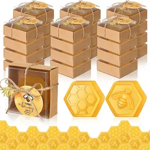 48 Set Baby Shower Bee Party Favors Honeycomb Bee Soap Handmade Scent Soaps with Gift Box Thank You Cards cute Charms for Guest Gender Reveal Keepsake Wedding gifts Decorations (Transparent)