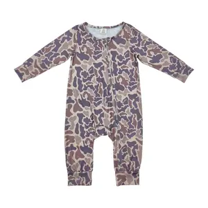LR2050--toddler long sleeve hunting camo long grey zipper romper