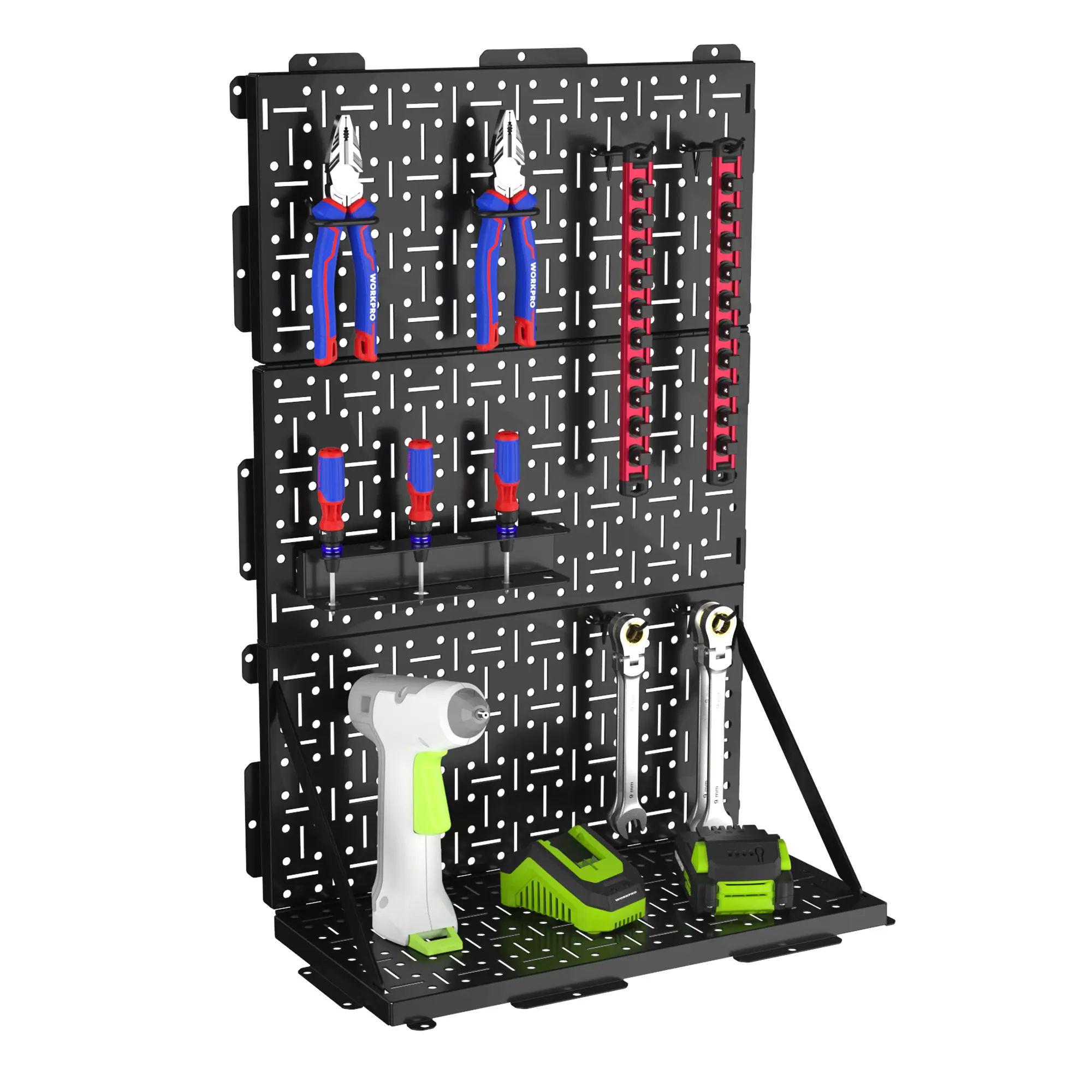 #summersale WORKPRO Metal Peg Board, Foldable Black Pegboard for Wall Organization, Steel Panel with Round Holes & Vertical Slots, Ideal Tool Organizer in Office and Craft Room