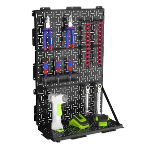 #SpringGlowUp WORKPRO Metal Peg Board, Foldable Black Pegboard for Wall Organization, Steel Panel with Round Holes & Vertical Slots, Ideal Tool Organizer in Office and Craft Room