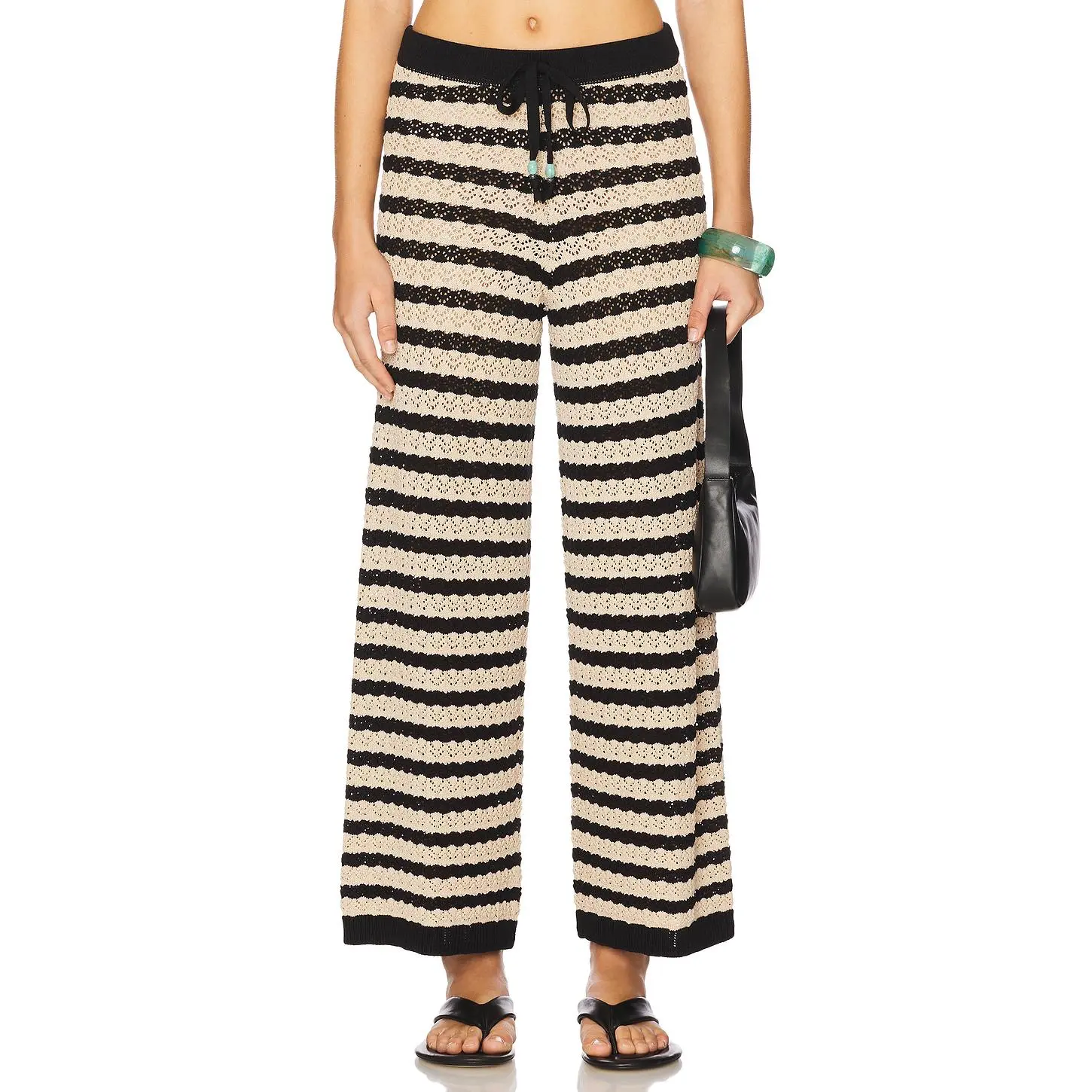 L'AGENCE Gaelle Pointelle Knit Pant in Black