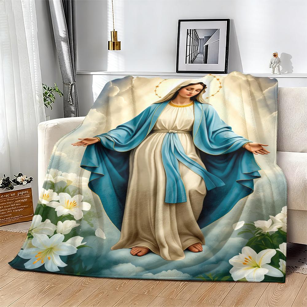 Virgin Mary Blanket Wrap Yourself in Divine Comfort Soft Funny Throw Blanket Cozy Lightweight Plush Portable Cover Blanket For Sofa,Warm Gift For Birthday,Christmas,Multiple Blanket