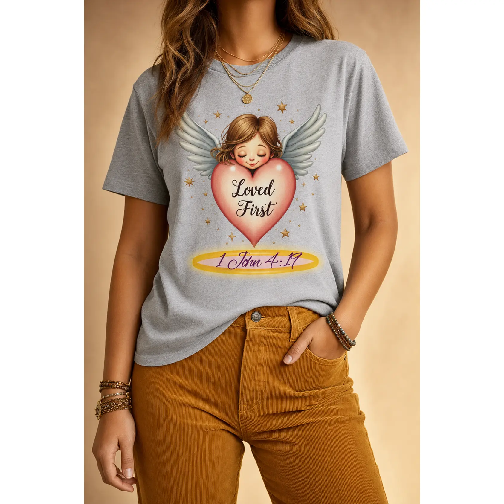 Loved First Heart Angel, T-Shirt | 1 John 4:19 Scripture