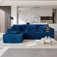 Blue Corduroy Left Chaise No Ottoman