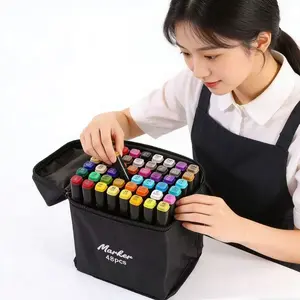 Set of 48 Dual Tip Water-Based Markers, Colored Anime Aqua Pens, Multi-Color Liner Markers, Art Supplies, Perfect Gift