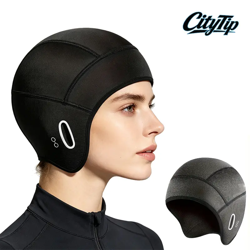 Thermal Winter Skull Cap Helmet Liner for Cycling Motorcycle, Windproof Warm Beanie Hat Under Helmet with Ear Protection, Glasses Compatible Outdoor Sports Hat for Skiing Hiking Running