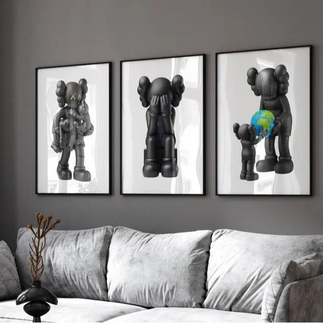 Black With Planet Earth Hypebeast Figure Wall Art Set of 3 Room Decor, Hypebast Poster, Cool Wall Art Set, 3D Wall Art, HypeBeast Wall Art, Trendy Wall Art,