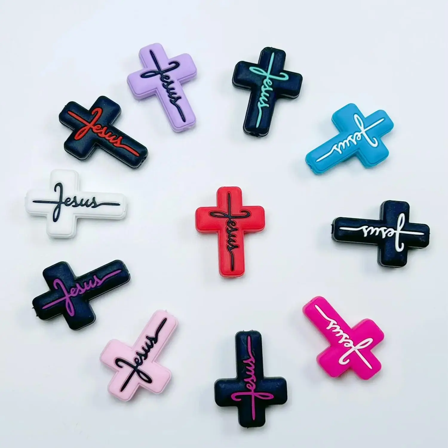 Random Cross Silicone Bead, DIY Handmade Creative Keychain Bracelet Car Chain Decoration (11pcs/set), Jewelry Making Supplies Bead