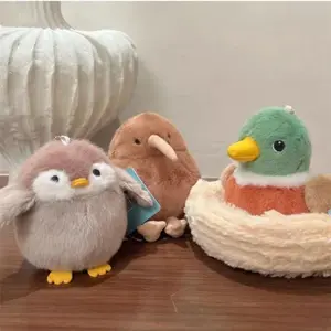 Cartoon Birds Plush Toys Pendant Keychain Simulation Parrot Bird Nest Plush Keyring Anime Cute Girl Kawaii Room Decor Kids Gifts