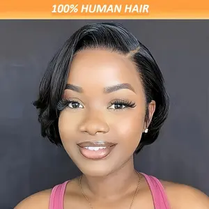 Fashion New Hot 13x4 Transparent Lace Brazilian Human Hair Wig for Women - 6 Inch Straight Bob Pixie Cut, Natural Black, Short Style, Perfect Mother'S Day Gift, Natural Black Wig |   Sleek Bob Style |   Brazilian Human Hair