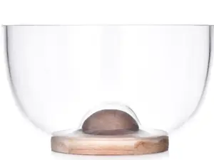 9.25 Inch Acacia Wood and Glass Serving Bowl