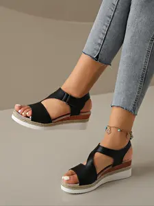 Women's Fashionable Espadrilles Wedge Sandals, Casual Comfortable Non-slip Platform Sandals for Summer, Female All-match Round Toe Sandals for Daily Wear, Walking Shoes, Elevated Sandals, Chic Summer Footwear